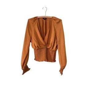 Express Women's Lg Rust Colored Smocked Cropped Blouse Y2K Grunge Cyber